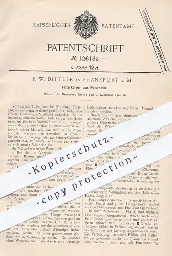 original Patent - F. W. Dittler , Frankfurt / Main , 1900 , Filterkörper aus Naturstein | Filter , Stein , Gestein !!!