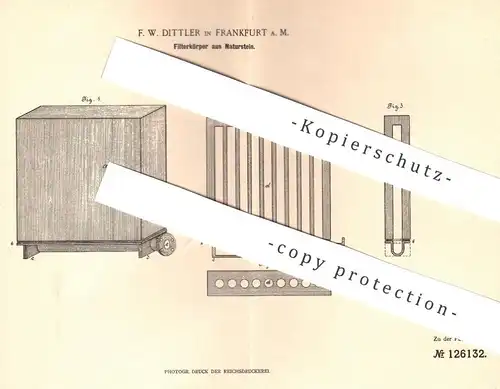 original Patent - F. W. Dittler , Frankfurt / Main , 1900 , Filterkörper aus Naturstein | Filter , Stein , Gestein !!!