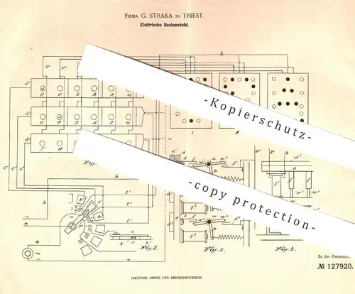 original Patent - G. Straka , Triest , 1901 , Elektrische Reklametafel | Reklame - Tafel | Schild , Werbung , Licht !!