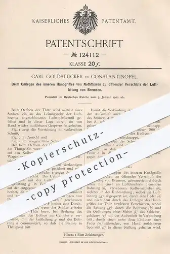 original Patent - Carl Goldstücker , Konstantinopel , Istanbul , 1901 , Luftleitung von Bremsen | Bremse , Eisenbahn !