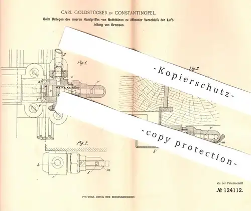 original Patent - Carl Goldstücker , Konstantinopel , Istanbul , 1901 , Luftleitung von Bremsen | Bremse , Eisenbahn !