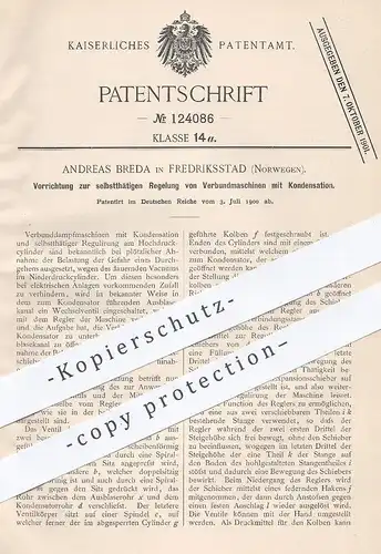 original Patent - Andreas Breda , Fredriksstad , Norwegen , 1900 , Verbundmaschinen mit Kondensation | Dampfmaschine !!