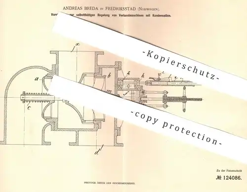 original Patent - Andreas Breda , Fredriksstad , Norwegen , 1900 , Verbundmaschinen mit Kondensation | Dampfmaschine !!