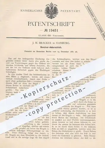 original Patent - J. M. Bracker , Hamburg , 1881 , Revolver - Ankerschloss | Türschloss , Schlosser , Tür , Schlosserei