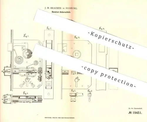 original Patent - J. M. Bracker , Hamburg , 1881 , Revolver - Ankerschloss | Türschloss , Schlosser , Tür , Schlosserei