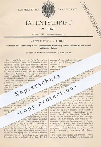 original Patent - Albert Fesca , Berlin 1882 , hydraulische Entlastung schnell rotierender Wellen | Hydraulik Zentrifuge