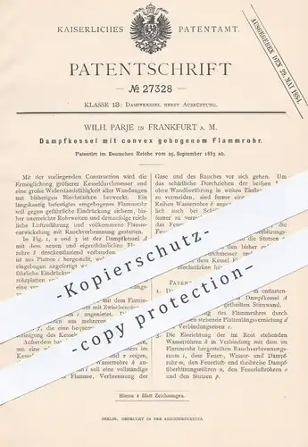 original Patent - Wilh. Parje , Frankfurt / Main , 1883 , Dampfkessel mit convex gebogenem Flammrohr | Kessel , Rohr !!