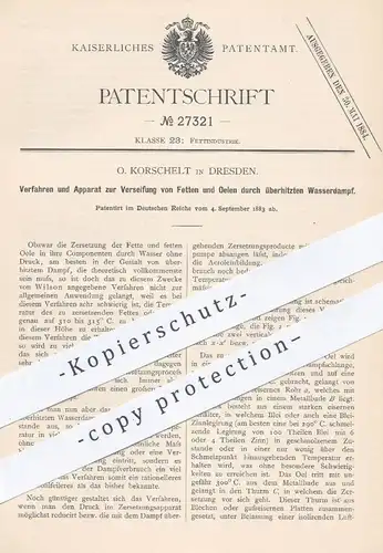 original Patent - O. Korschelt , Dresden , 1883 , Verseifung von Fetten und Ölen durch Wasserdampf | Fett , Öl , Seife !