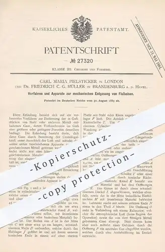 original Patent - Carl Maria Pielsticker , London , Dr. Friedrich C. G. Müller , Brandenburg , 1883 , Entgasung v. Eisen