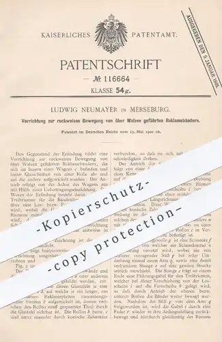 original Patent - Ludwig Neumayer , Merseburg , 1900 , Bewegung von Reklamebändern | Reklame , Werbung , Schilder !!!