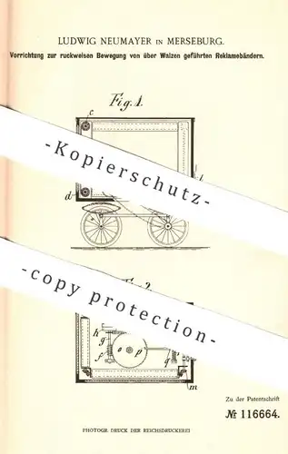 original Patent - Ludwig Neumayer , Merseburg , 1900 , Bewegung von Reklamebändern | Reklame , Werbung , Schilder !!!