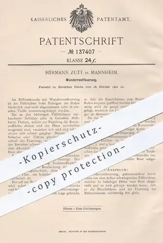 original Patent - Hermann Zutt , Mannheim  1901 , Wanderrostfeuerung | Feuerung , Röhrenkessel , Kessel , Heizung , Ofen