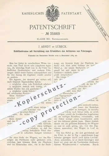 original Patent - J. Arndt , Lübeck , 1885 , Schlittenbremse | Bremse , Eisenbahn , Eisenbahnen , Bahn !!!