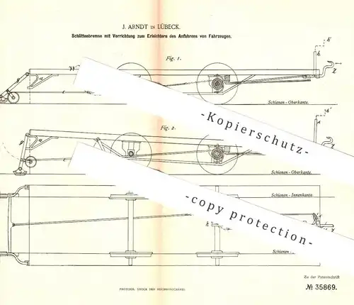 original Patent - J. Arndt , Lübeck , 1885 , Schlittenbremse | Bremse , Eisenbahn , Eisenbahnen , Bahn !!!