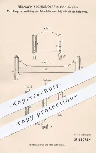 original Patent - Hermann Seckendorff , Hannover , 1899 , Verbindungen am Bettgestell | Bett , Betten , Tischler , Möbel