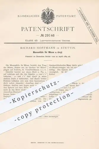 original Patent - Richard Hoffmann , Stettin , 1884 , Massenfalle für Mäuse , Ratten | Mäusefalle , Tierfalle , Falle !