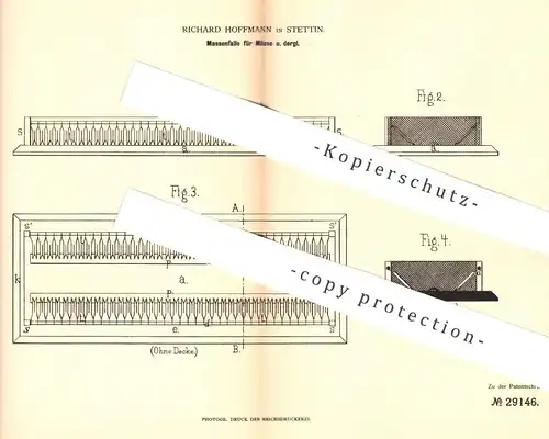 original Patent - Richard Hoffmann , Stettin , 1884 , Massenfalle für Mäuse , Ratten | Mäusefalle , Tierfalle , Falle !