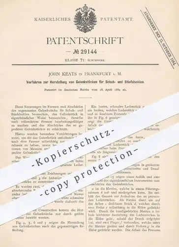 original Patent - John Keats , Frankfurt / Main , 1884 , Gelenkstücke für Schuhsohle , Stiefelsohle | Schuhe , Schuster