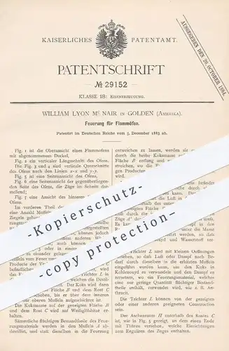 original Patent - William Lyon Mc Nair , Golden , USA , 1883 , Feuerung für Flammöfen | Ofen , Öfen , Ofenbauer !!!