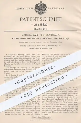 original Patent - Maurice Lapeyre , Bordeaux , Frankreich  1901 , Verschnürung für Colli , Pakete | Transport Verpackung