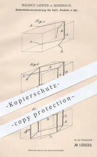 original Patent - Maurice Lapeyre , Bordeaux , Frankreich  1901 , Verschnürung für Colli , Pakete | Transport Verpackung