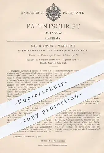 original Patent - Max Bramson , Warschau , 1902 , Glühlichtbrenner für flüssige Brennstoffe | Petroleum  Brenner | Lampe