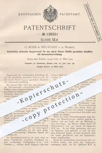 original Patent - G. Kolb , Neustadt , 1901 , Absperrventil für Sandfilter mit Auswaschvorrichtung | Ventil für Filter !