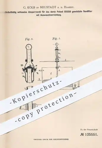 original Patent - G. Kolb , Neustadt , 1901 , Absperrventil für Sandfilter mit Auswaschvorrichtung | Ventil für Filter !
