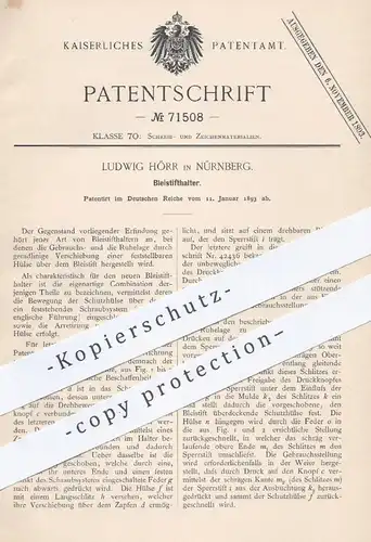 original Patent - Ludwig Hörr , Nürnberg , 1893 , Bleistifthalter | Bleistift , Stift , Schreibfeder , Füllhalter !!