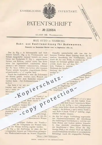 original Patent - Max Otto , Hamburg , 1882 , Anordnung der Rohre u. Ventile für Badewannen | Wasser , Klempner !!