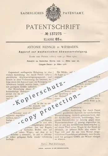 original Patent - Antonie Riensch , Wiesbaden , 1902 , mechanische Abwasserreinigung | Wasser , Abwasser !!!