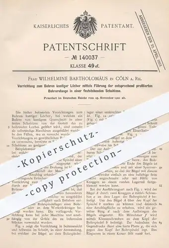 original Patent - Wilhelmine Bartholomäus , Köln / Rhein , 1901 , Bohren kantiger Löcher | Bohrer , Bohrmaschine !!!