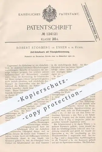 original Patent - Robert Stosberg , Essen / Ruhr , 1900 , Zeit - Schaltwerk mit Flüssigkeitshemmung | Eisenbahn Signal