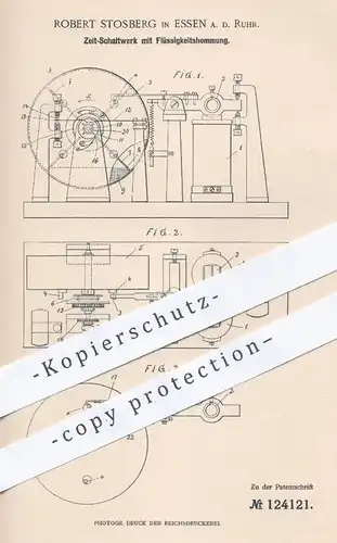 original Patent - Robert Stosberg , Essen / Ruhr , 1900 , Zeit - Schaltwerk mit Flüssigkeitshemmung | Eisenbahn Signal