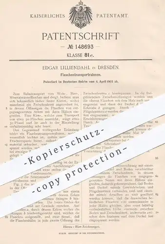 original Patent - Edgar Lilliendahl , Dresden , 1903 , Flaschentransportrahmen | Transport von Flaschen | Flasche !!!