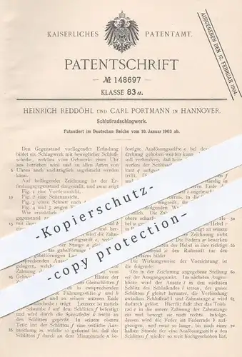 original Patent - Heinrich Reddöhl , Carl Portmann , Hannover , 1903 , Schlussradschlagwerk | Uhrwerk , Uhr , Uhrmacher