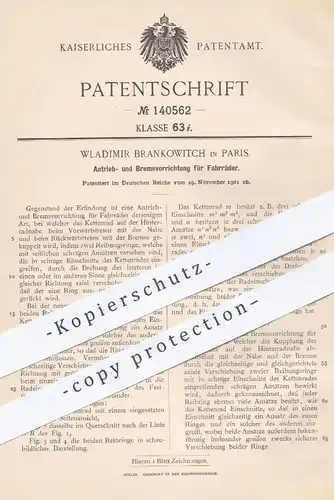 original Patent - Wladimir Brankowitch , Paris , 1901 , Antrieb u. Bremse für Fahrräder | Fahrrad , Bremsen , Kettenrad