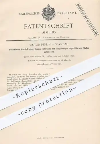original Patent - Victor Perrin , Berlin / Spandau , 1891 , Schussfester Blech - Panzer | Waffen , Geschütz , Militär !!