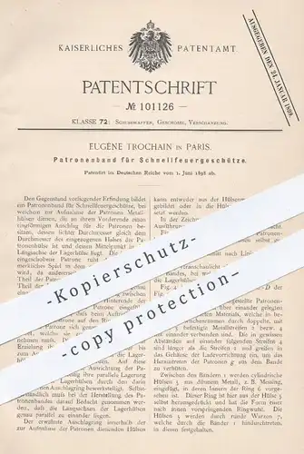 original Patent - Eugène Trochain , Paris , 1898 , Patronenband für Schnellfeuergeschütze | Gewehr , Waffen , Patronen