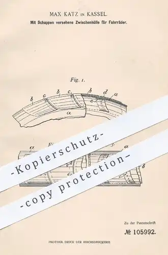 original Patent - Max Katz , Kassel , 1898 , Zwischenhülle für Fahrrad - Reifen | Fahrräder , Schlauch , Schlauchreifen