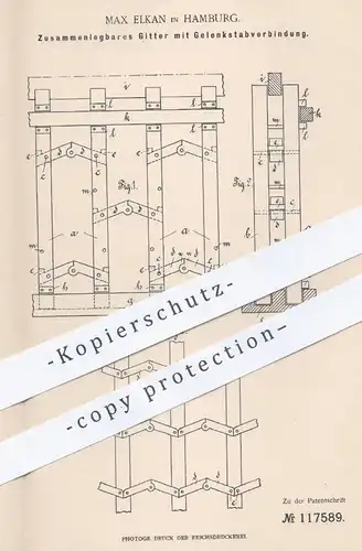 original Patent - Max Elkan , Hamburg , 1899 , Zusammenlegbares Gitter mit Gelenkstabverbindung | Transport , Gelenk !!