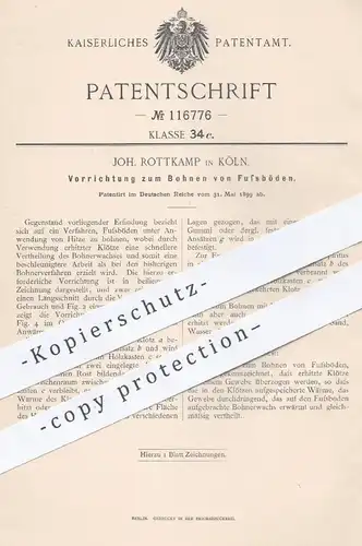original Patent - Joh. Rottkamp , Köln , 1899 , Bohnen von Fußböden | Bohnerwachs , Reinigung , Parkett , Holzboden !!