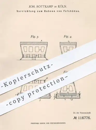 original Patent - Joh. Rottkamp , Köln , 1899 , Bohnen von Fußböden | Bohnerwachs , Reinigung , Parkett , Holzboden !!