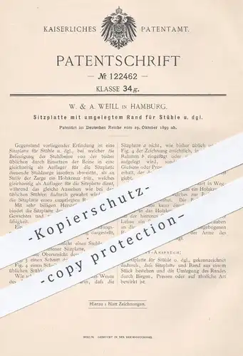 original Patent - W. & A. Weill , Hamburg , 1899 , Sitzplatte für Stühle | Stuhl , Stuhlsitz , Sessel , Möbel , Tischler