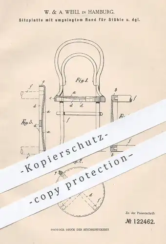 original Patent - W. & A. Weill , Hamburg , 1899 , Sitzplatte für Stühle | Stuhl , Stuhlsitz , Sessel , Möbel , Tischler