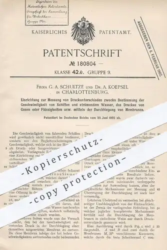 original Patent - G. A. Schultze , Dr. A. Koepsel , Berlin , 1905 , Messung von Druck bei Gas , Wasser | Membrane !!