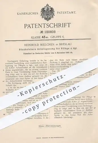 original Patent - Reinhold Mielchen , Breslau , 1905 , Staubsichere Achslagerung für Pflüge | Plug , Pflügen , Landwirt