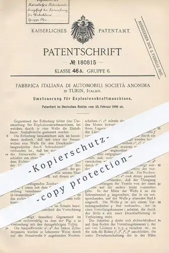 original Patent - Fabbrica Italiana Di Automobili Società Anonima , Turin , Italien , 1906 , Umsteuerung für Motoren !!