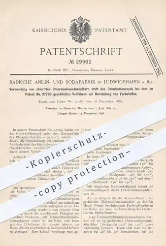 original Patent - Badische Anilin- & Sodafabrik , Ludwigshafen , Darstellung v. Farbstoff mittels Chlorameisensäureäther