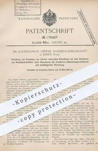 original Patent - Th. Goldschmidt, OHG , Essen / Ruhr , 1905 , Erzielung von schwer rostendem Eisenblech | Eisen , Zinn